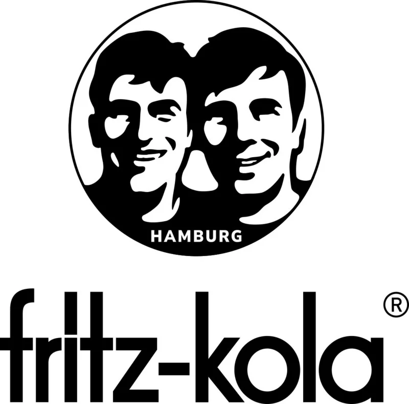 Zwei Gesichter in einem Kreis, darunter der Schriftzug Fritz-Kola
